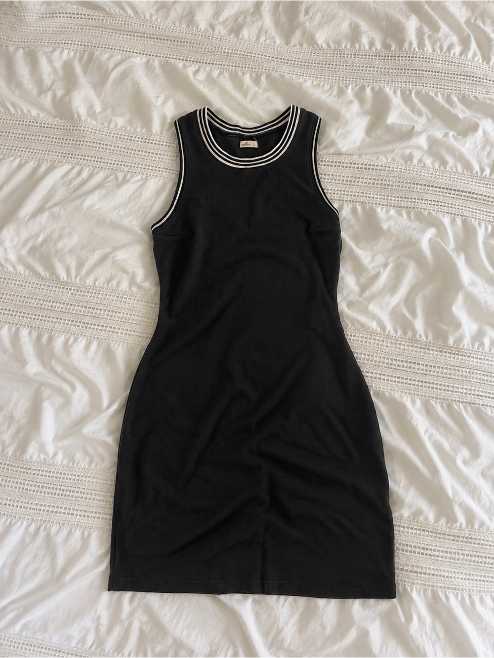 Hollister Black Racerback Sleeveless Knit Mini Dress with White Trim